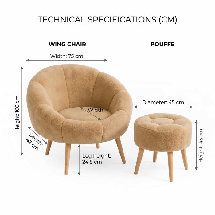 Atelier Del Sofa Lida - Conjunto de Sillón y Puff Marrón